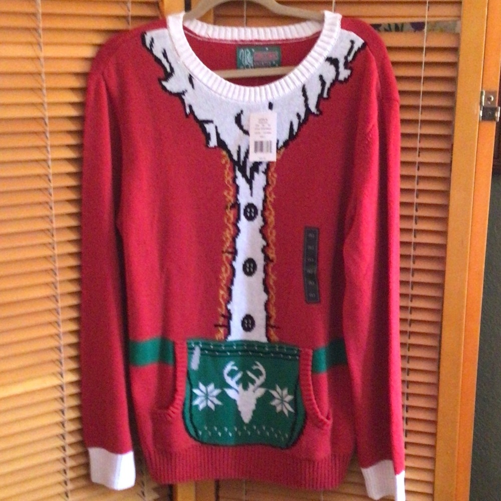 Ugly Christmas Reindeer Knit Sweater with kangaroo Pocket